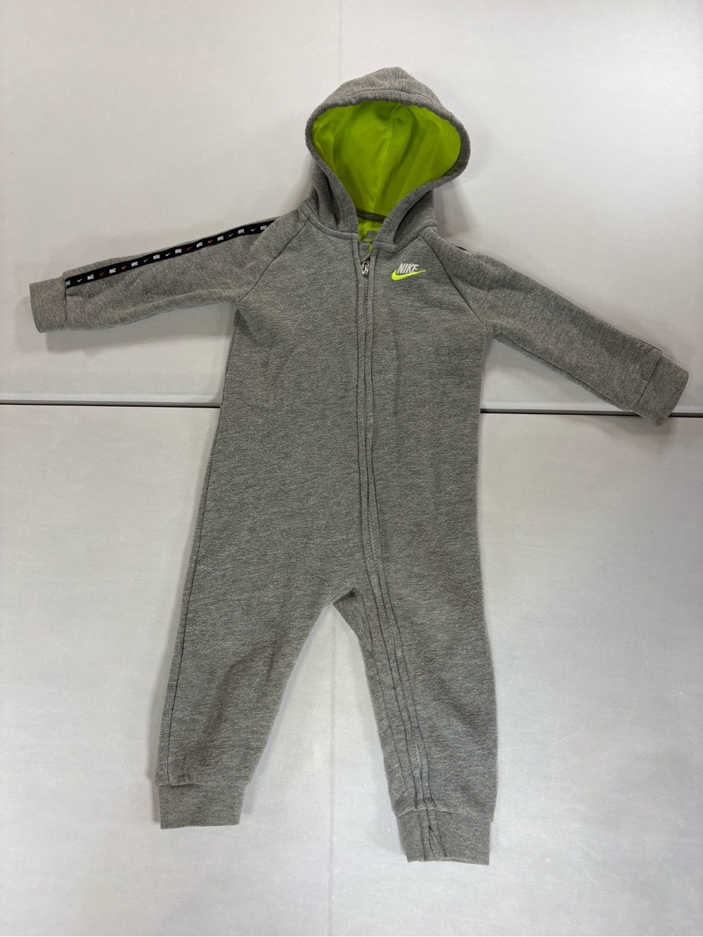 Nike Baby Toddler Hooded One Piece Romper Coverall Gray Volt 18M 80-86cm